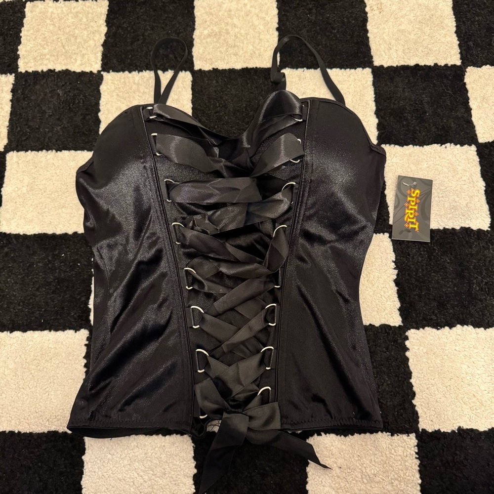 Spirit Satin Corset Womens Medium Gothic Black Lace Up Removeable Straps
